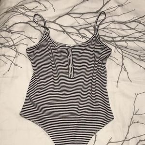 Black and White Striped Garage Bodysuit